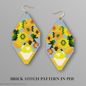 Sunflowers - Van Gogh, Earring Brick Stitch Pattern for beading, Seed bead pattern, famous paintings bead pattern, Sunflowers bead pattern