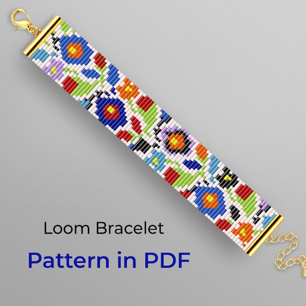 Loom bracelet - Abstract Flowers PDF pattern. Bead Loom Pattern. Seed Bead Patterns. PDF instant download. Abstract loom bead pattern