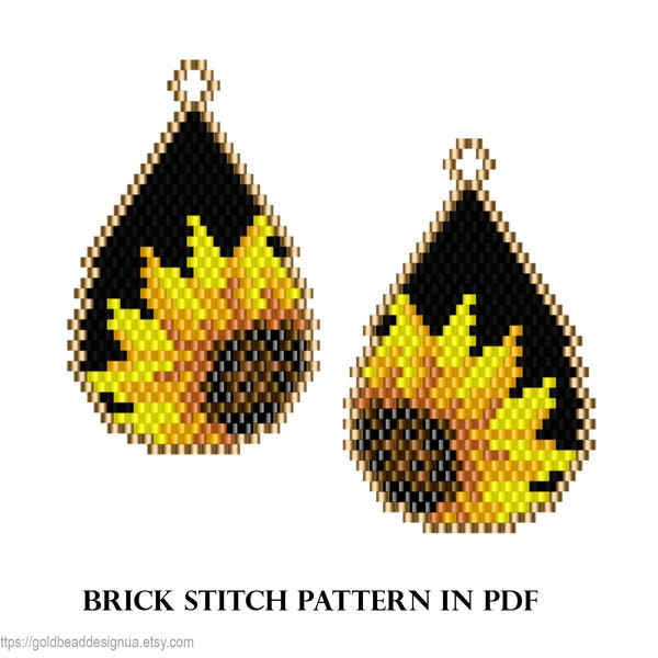 Sunflower - Drop Shaped Earrings, Brick Stitch Pattern for beading, Seed bead pattern, Sunflower Earring, Sunflower PDF pattern