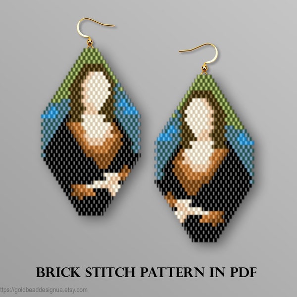 Mona Lisa - Gioconda - Leonardo da Vinci. Earring Brick Stitch Pattern for beading, famous paintings bead pattern, La Gioconda Davinci