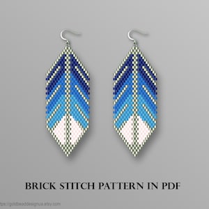 Feather Earrings Miyuki Bead Pattern: Blue Silver Native American (PDF Pattern)