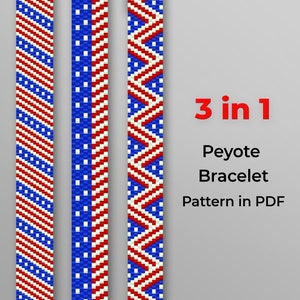 USA Flag Peyote Stitch Bracelet Pattern – 3-in-1 Beaded Design (PDF Pattern)