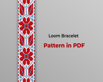 Ukrainian floral ornament Loom bracelet PDF pattern. Bead Loom Pattern. Ukraine bead bracelet pattern, Ukrainian embroidery, flowers pattern