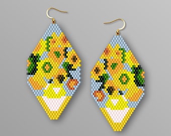 Sunflowers Van Gogh Earring Pattern: Seed Bead Brick Stitch (PDF)