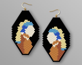 Girl with a Pearl - Johannes Vermeer, Earring Brick Stitch Pattern for beading, Seed bead pattern, famous paintings bead pattern