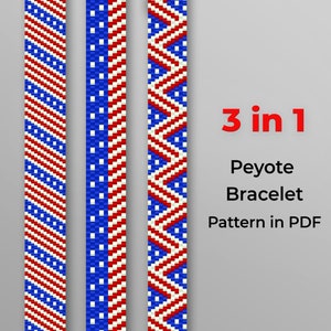 United States flag 3 in 1 peyote stitch  bracelet -  PDF pattern. USA independence day. America flag beaded pattern, 4th of July