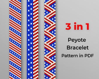 United States flag 3 in 1 peyote stitch  bracelet -  PDF pattern. USA independence day. America flag beaded pattern, 4th of July