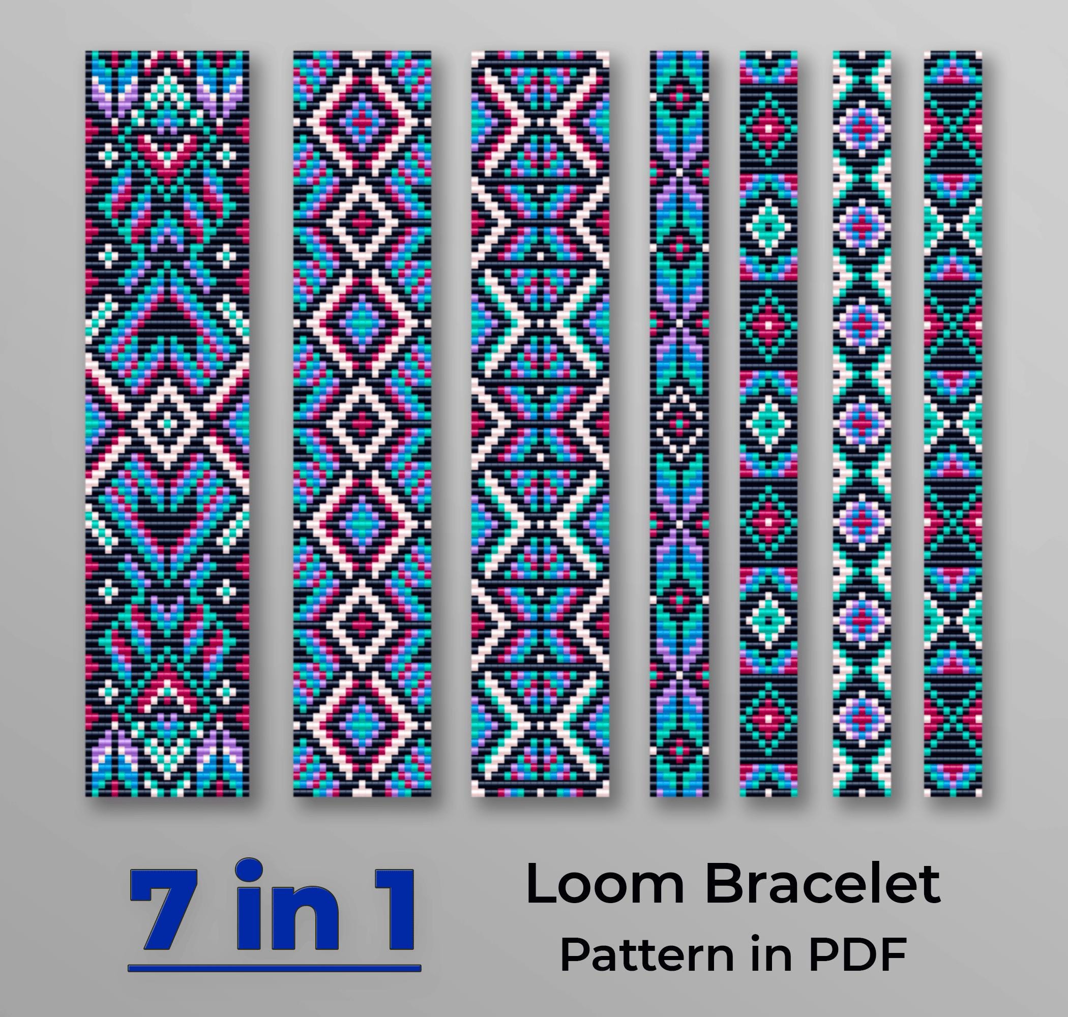 7 in 1 Loom bracelet - Native American PDF pattern. Bead Loom Patterns. Seed Bead Patterns. PDF instant download