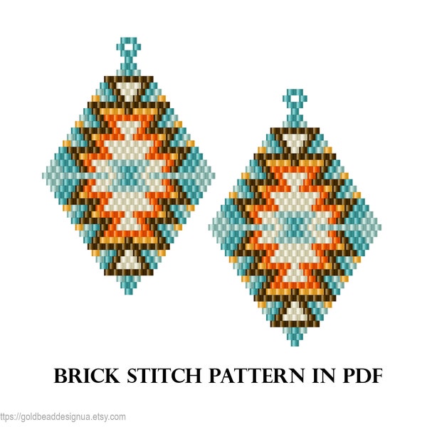 Native American ornament earrings, Brick Stitch Pattern for beading, Ornament southwest, Ethnic Brick  Pattern