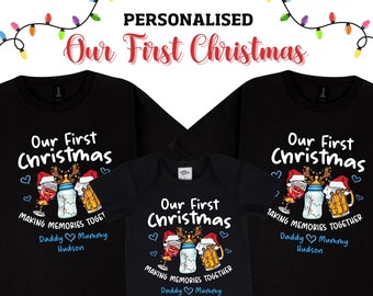 Personalised Matching First Christmas T-Shirt & Baby Onesie Set | 1st Christmas |  New Parent | New Born | Baby | Mum | Dad | Family T-shirt