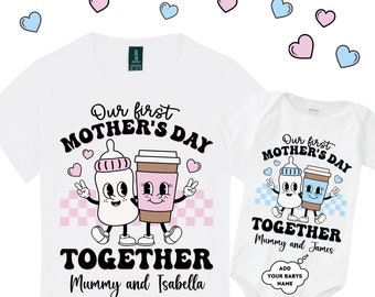 Personalised Matching Our First Mother's Day T-Shirt and Onesie Set | 1st Mother's Day | Gift for New Mums and Baby | Keepsake