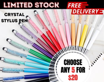 Personalised Crystal Stylus Pen | Metallic Stainless Steel Pen 2-in-1 | Soft touch for Ipad-Iphone-Smart Phone | Business Branding