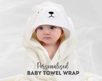 Personalised Baby Towel Wrap | Cute Animal Designs | Perfect Gift for Baby Shower or New Born Gift