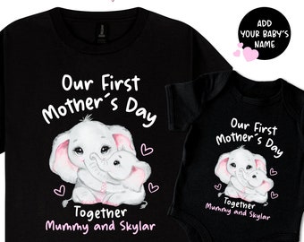 Personalised Our First Mother’s Day Matching T-Shirt & Onesie Set | Milestone | Adorable Elepahnts | Mother’s Day | Baby | Mother | Mum