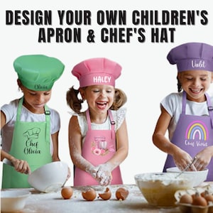 Kid's Personalised Aprons Design Your Own Children's Apron Junior Chef Preschool Painting Arts and Crafts Kids Cooking Parties image 1