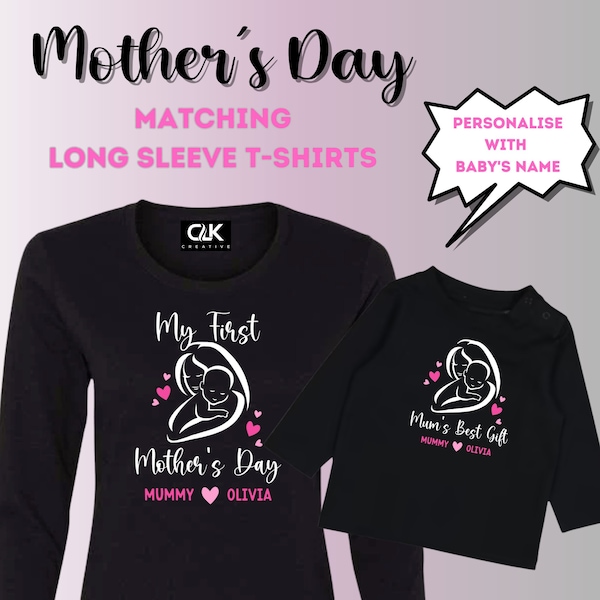 Personalised My 1st Mother’s Day Matching Long Sleeve T-Shirts |  Mother’s Day | 1st Mother’s Day | Baby | Mother | Mum | Mummy