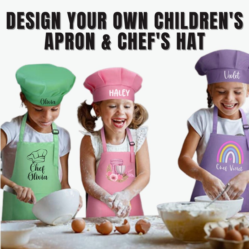 Kid's Personalised Aprons Design Your Own Children's Apron Junior Chef Preschool Painting Arts and Crafts Kids Cooking Parties image 1