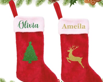 Personalised Christmas Stockings | Customised Name stockings for the whole family | Adults-Kids-Pets | Plush Christmas Decoration