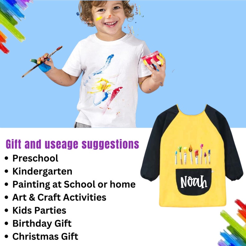 Personalised Art Smock Painting Art Smock Arts & Crafts Water proof Perfect Gift for Preschool Kindergarten Birthday Christmas image 5