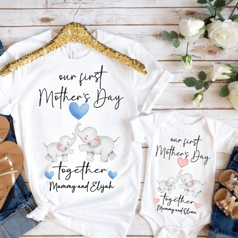 Personalised Our First Mother's Day Matching T-Shirt and Onesie Set 1st Mother's Day Together Mummy and Me Mothers Day Gift Keepsake image 1