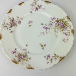 Limoges Porcelain Lunch Plate, Purple Flowers, GDA France, Haviland Limoges Plate