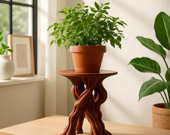 Supporto per piante da interno con radice d'albero - Supporto per fioriera moderno, decorazione naturale organica, esposizione unica di piante da interno, arredamento minimalista per la casa