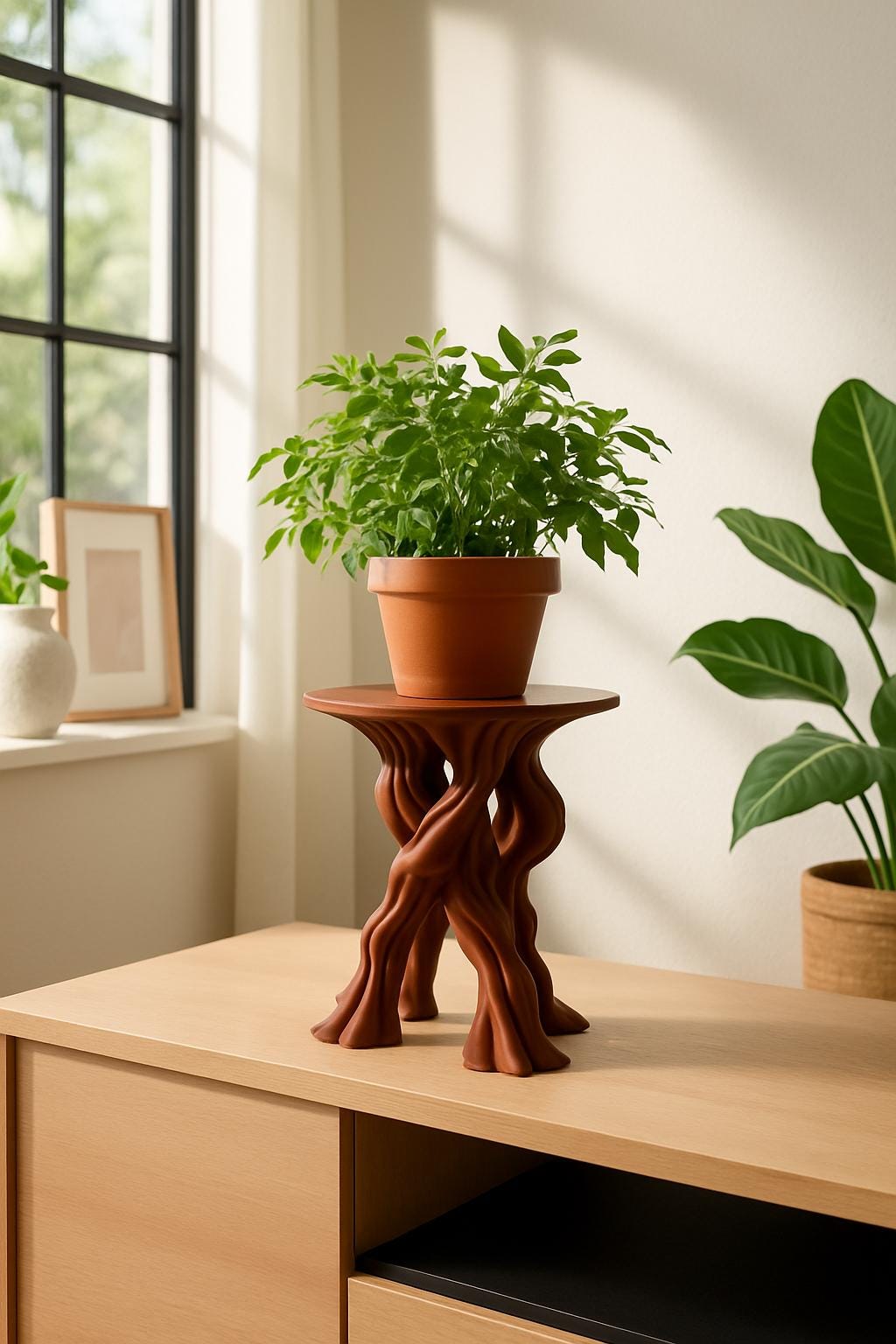 Houten kruk voor planten, ronde kamerplanten, tafelstandaard, plantenkruk, outdoor, bloempotstandaard, potplanten, ondersteuning, decoratie voor woonkamer, slaapkamer