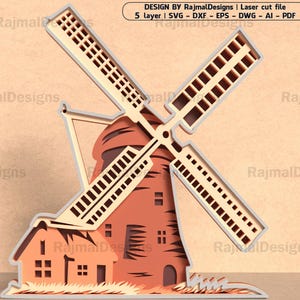 Lasergesneden bestand windmolenboerderij, Glowforge-bestand, boerderij SVG, meerlaags
