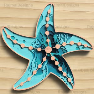 Starfish Mandala SVG, 3D Sea Star with Mermaid, Coastal Laser Cut File, Beach House Wall Decor for Cricut, Digital Template