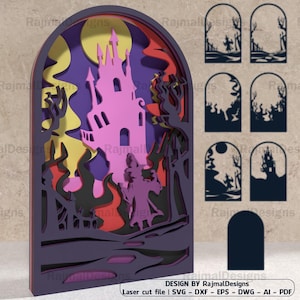 Halloween Witch Scene Digital File For Laser Cut, Glowforge Ready, Svg Laser Cut File
