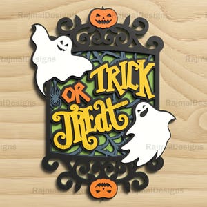 Halloween Trick Or Treat Svg, Ghost Pumpkin Laser Cut File, Digital File Svg