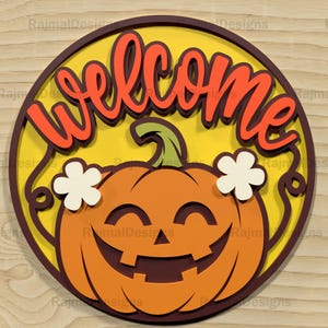 Welcome Pumpkin SVG, Thanksgiving Laser Cut File, Fall Sign SVG, Glowforge, Autumn Decor SVG, Digital File