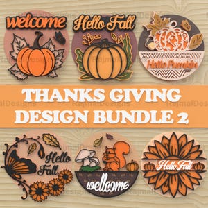 Paquete SVG de Acción de Gracias, Letrero SVG de otoño, Decoración otoñal, Archivo SVG de calabaza cortado con láser, Archivo digital para Glowforge
