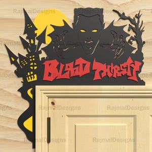 Archivo de corte láser de vampiro de Halloween, archivo digital SVG sediento de sangre, decoración de puerta de Halloween