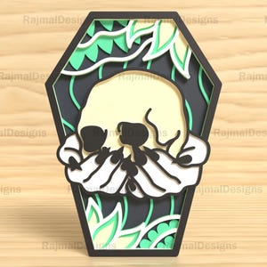Halloween Skull in Coffin Svg, Digital Laser Cut File, Glowforge Ready