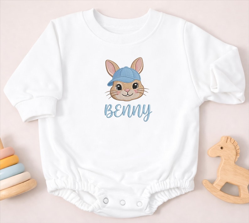 Personalized Bunny Baby Romper With Name Cute Rabbit With Hat Baby ...