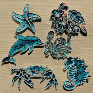 Layered Ocean Animals SVG Bundle, 3D Sea Life Mandala for Cricut, Laser Cut Files, Beach House Decor, Digital Download