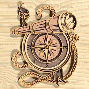 Layered Compass Rose SVG, 3D Nautische Wandkunst für Laserschneider, Adventure Decor Digitale Datei
