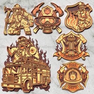 Firefighter 3D Layered Laser Cut SVG Bundle for Glowforge & First Responders