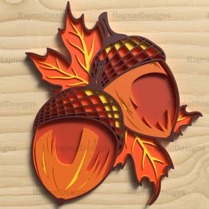 Thanksgiving Acorn Fall Leaves SVG Laser Cut File, Autumn Decor, Digital File