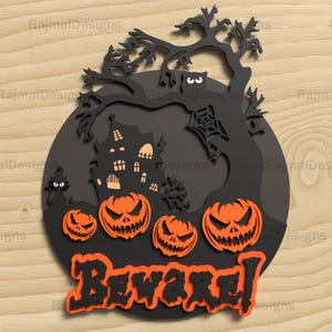 Halloween Svg Laser Cut File, Beware Scene, Digital File for Laser Cutting Machine, Halloween Decor