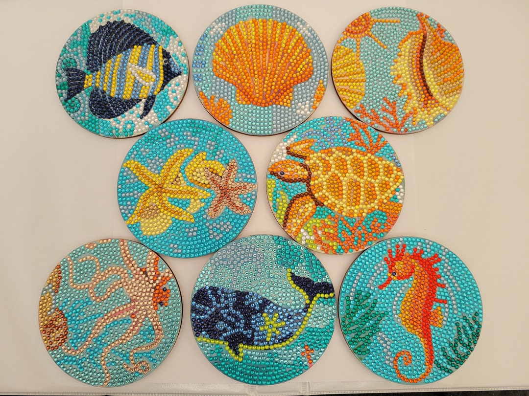 8pc Ocean Life Coasters Diamond Art Cork Holder Sealant ready Etsy