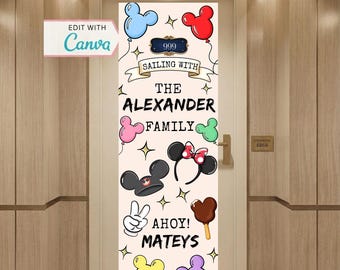 Cruise Door Banner | Cruise Decor | Personalized Cruise Door Decor | Canva Template | First Cruise | Ears | Balloons | Editable Template