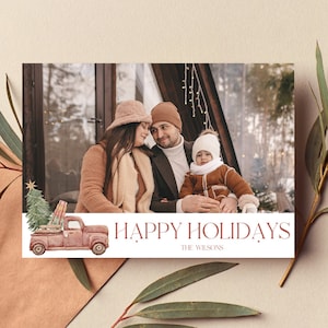 Modello di biglietto fotografico di buone feste, modello di biglietto di Natale, biglietto di auguri, biglietto di auguri Boho, biglietto di auguri minimalista, modello Canva