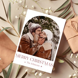 Boho Photo Christmas Card Template, Warm Christmas Card, Minimalist Editable Holiday Card, Christmas Photo Card, Canva Template