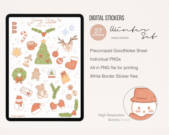 Winter Digital Stickers, Seasonal Stickers, Printable, Christmas