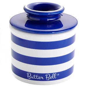 Nautical Blue Striped Butter Bell® Crock – Coastal French Ceramic Butter Keeper by L. Tremain