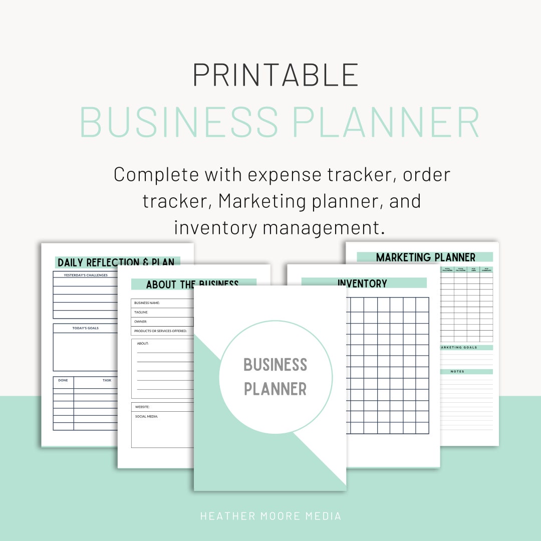 2023 Printable Mint and Gray Business Planner With Inventory, Marketing