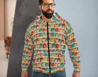 Sudadera con capucha y cremallera "Bibliophile Cat Lady", ropa clásica para amantes de los gatos y la literatura.