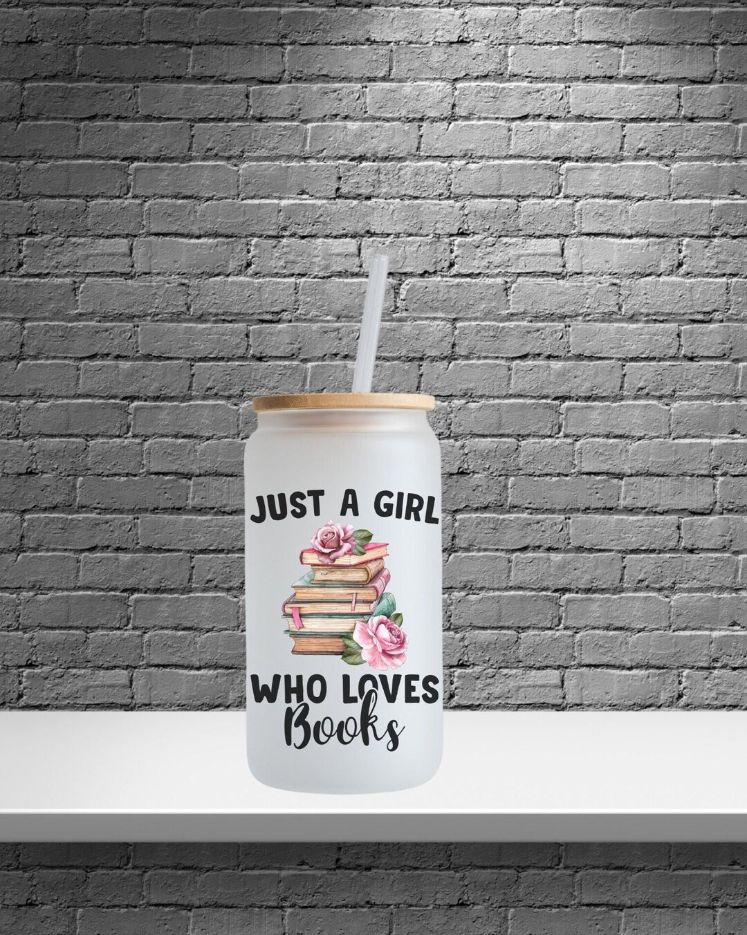 Frosted Glass Cans 16 OZ With Bamboo Lid and Plastic Straw Etsy